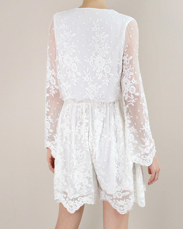 EMBROIDERED SILK ROMPER