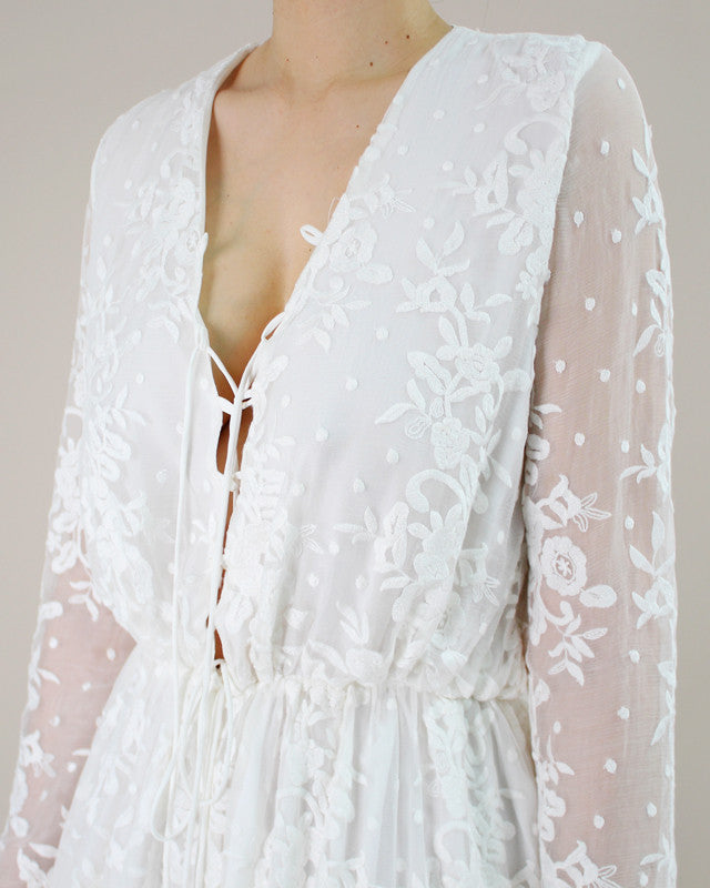 EMBROIDERED SILK ROMPER