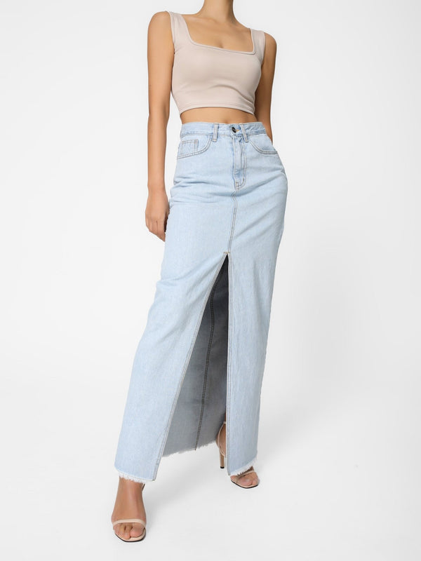 ICE BLUE MAXI DENIM SKIRT