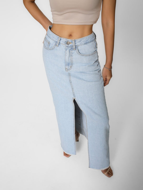 ICE BLUE MAXI DENIM SKIRT