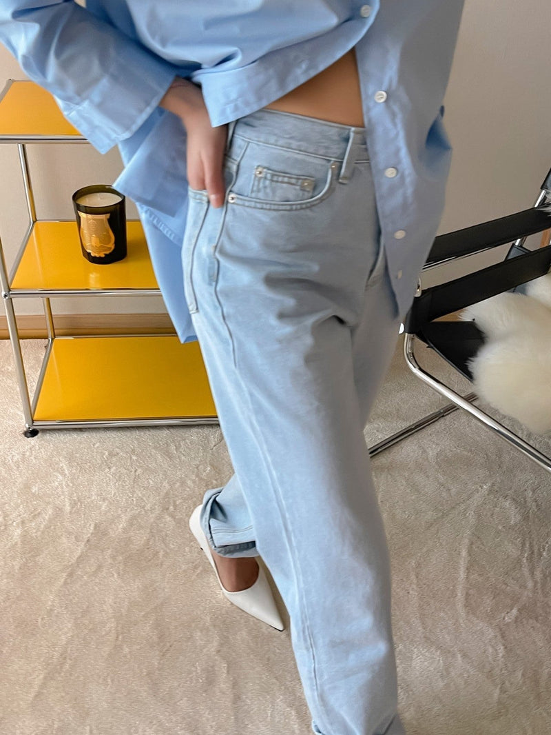 ICE BLUE STRAIGHT DENIM JEANS