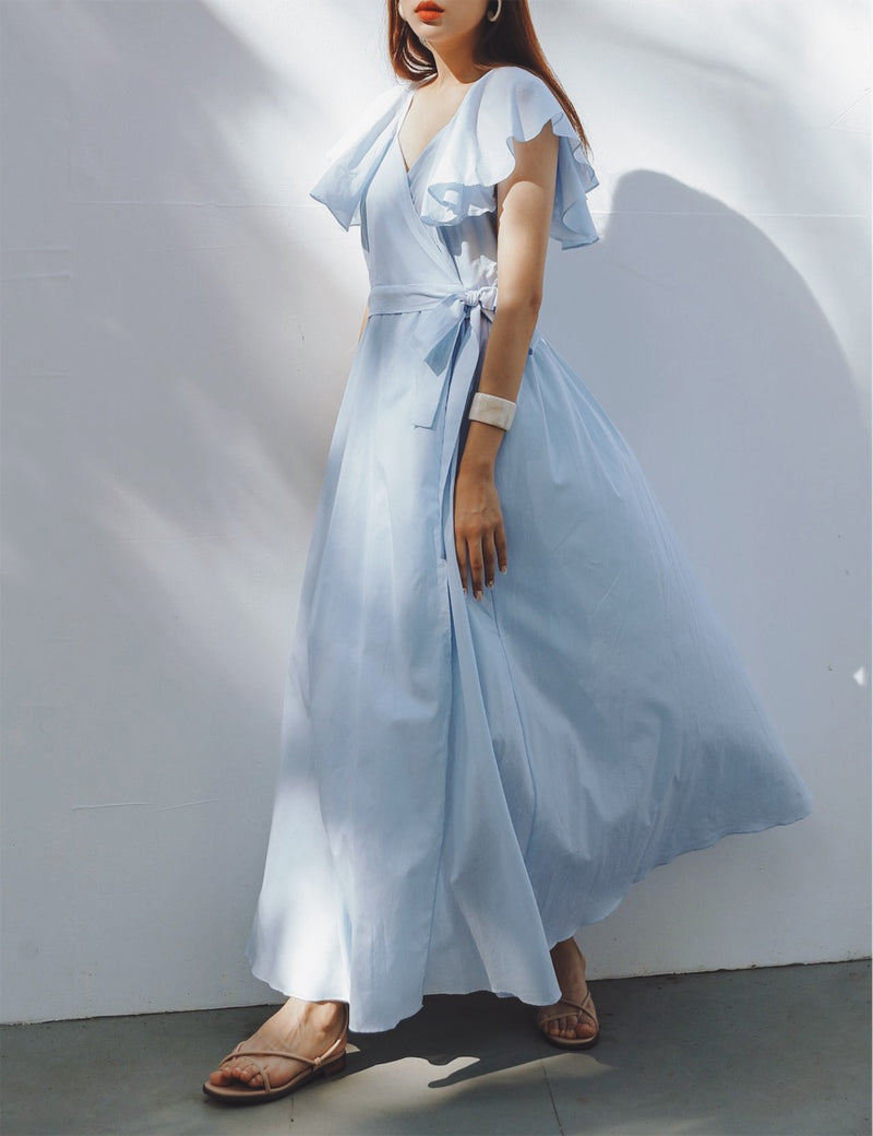 RUFFLE SLEEVE MAXI DRESS