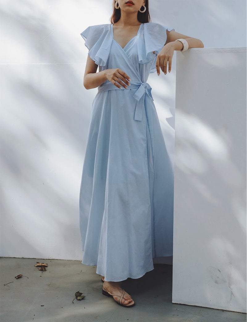 RUFFLE SLEEVE MAXI DRESS