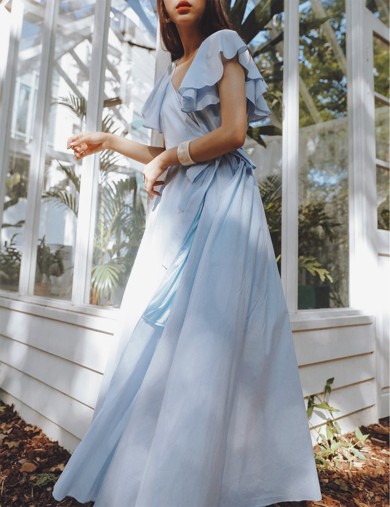 RUFFLE SLEEVE MAXI DRESS