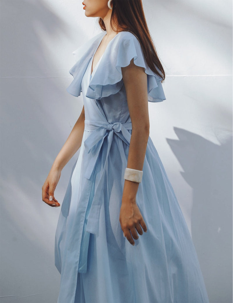 RUFFLE SLEEVE MAXI DRESS