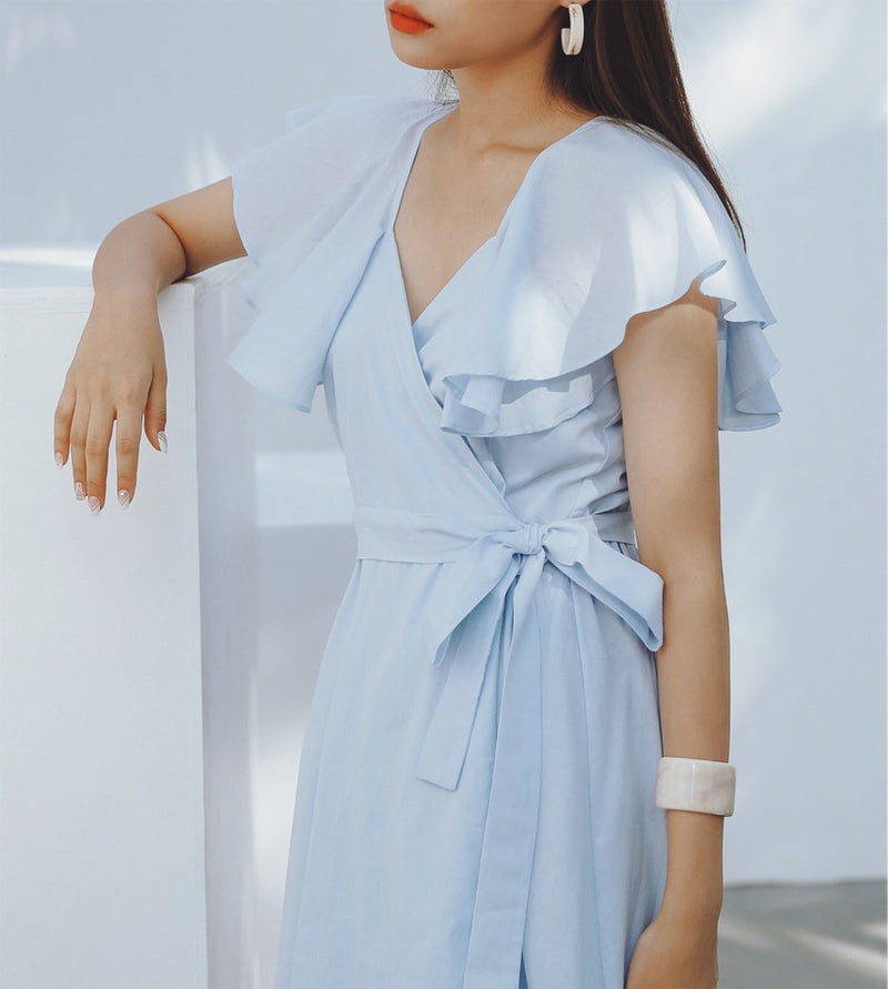 RUFFLE SLEEVE MAXI DRESS