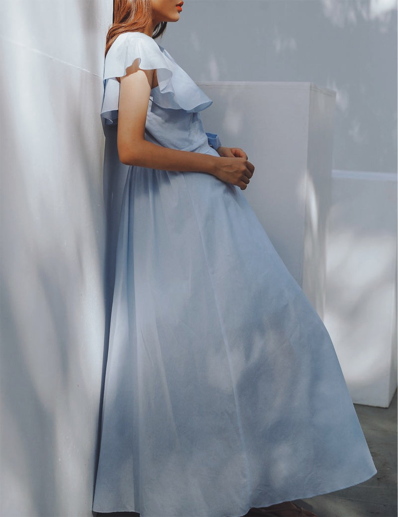 RUFFLE SLEEVE MAXI DRESS