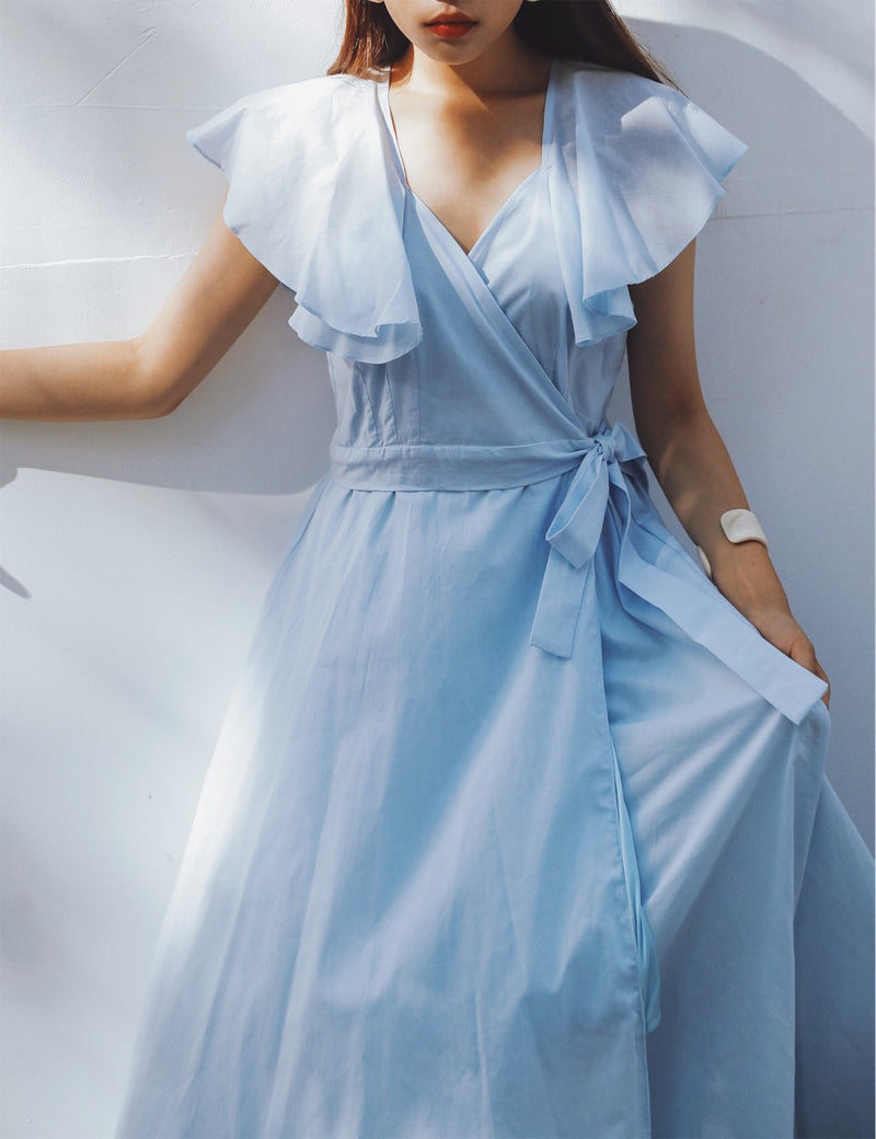 RUFFLE SLEEVE MAXI DRESS