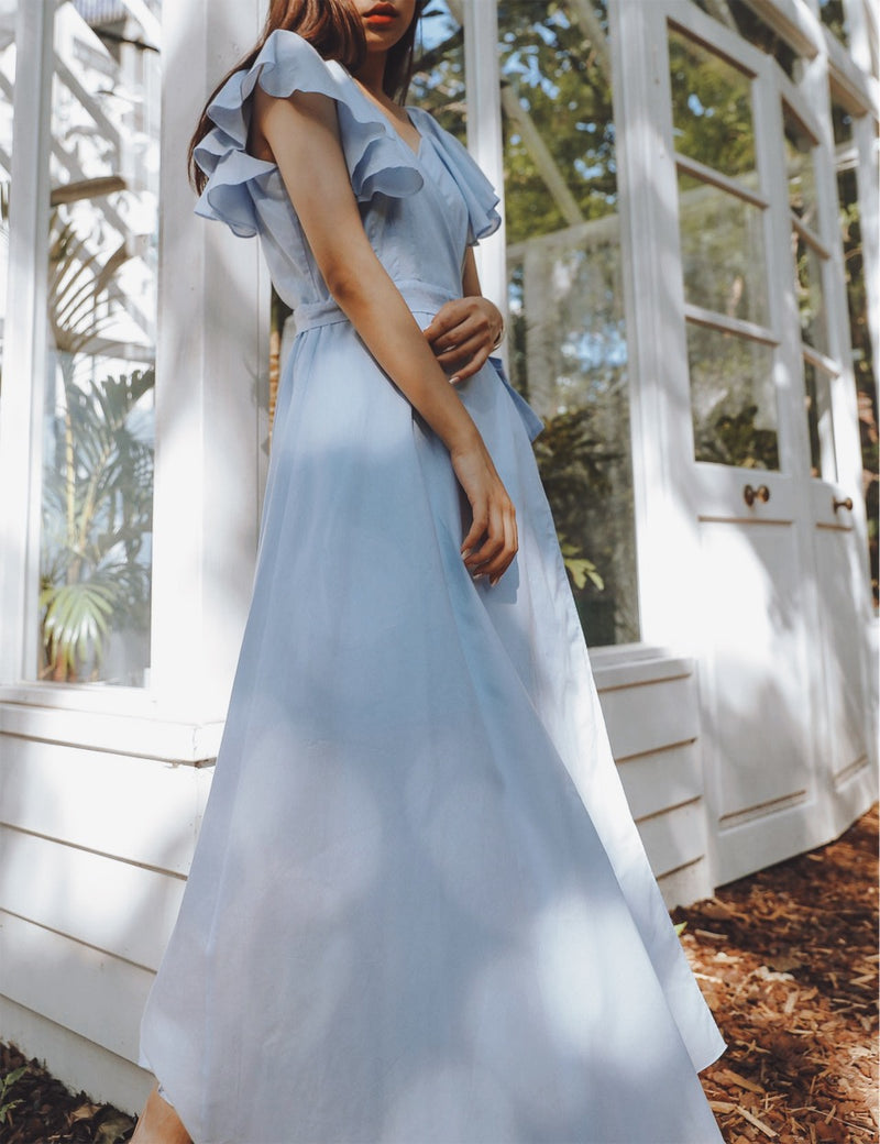RUFFLE SLEEVE MAXI DRESS