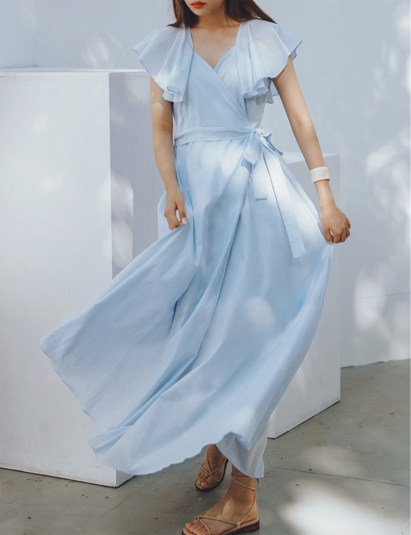 RUFFLE SLEEVE MAXI DRESS