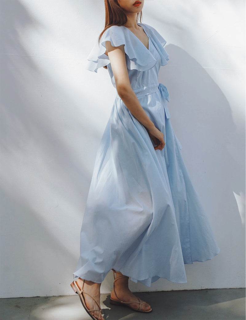 RUFFLE SLEEVE MAXI DRESS