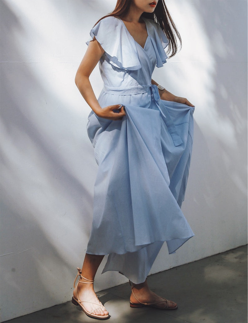 RUFFLE SLEEVE MAXI DRESS