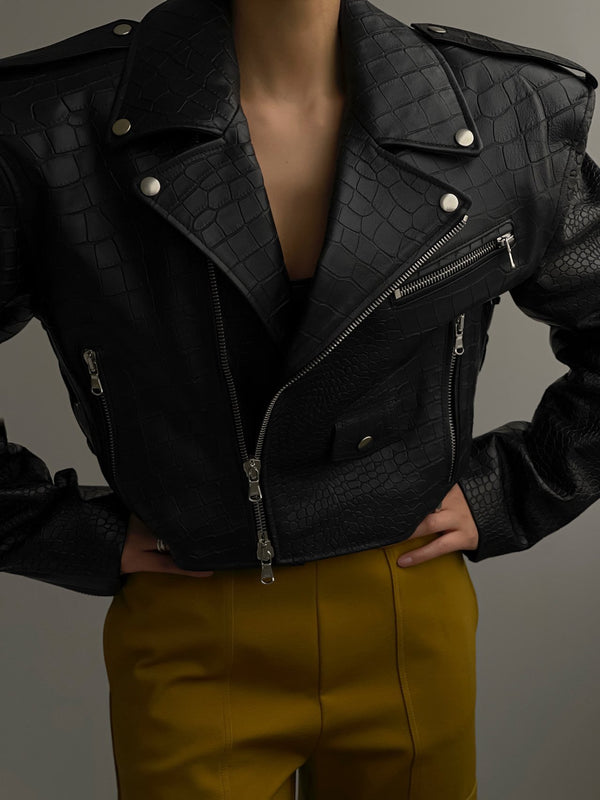 CROC LEATHER BIKER JACKET