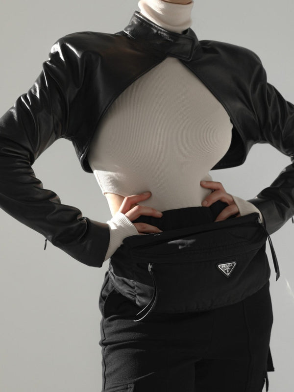 LEATHER CROPPED BOLERO JACKET