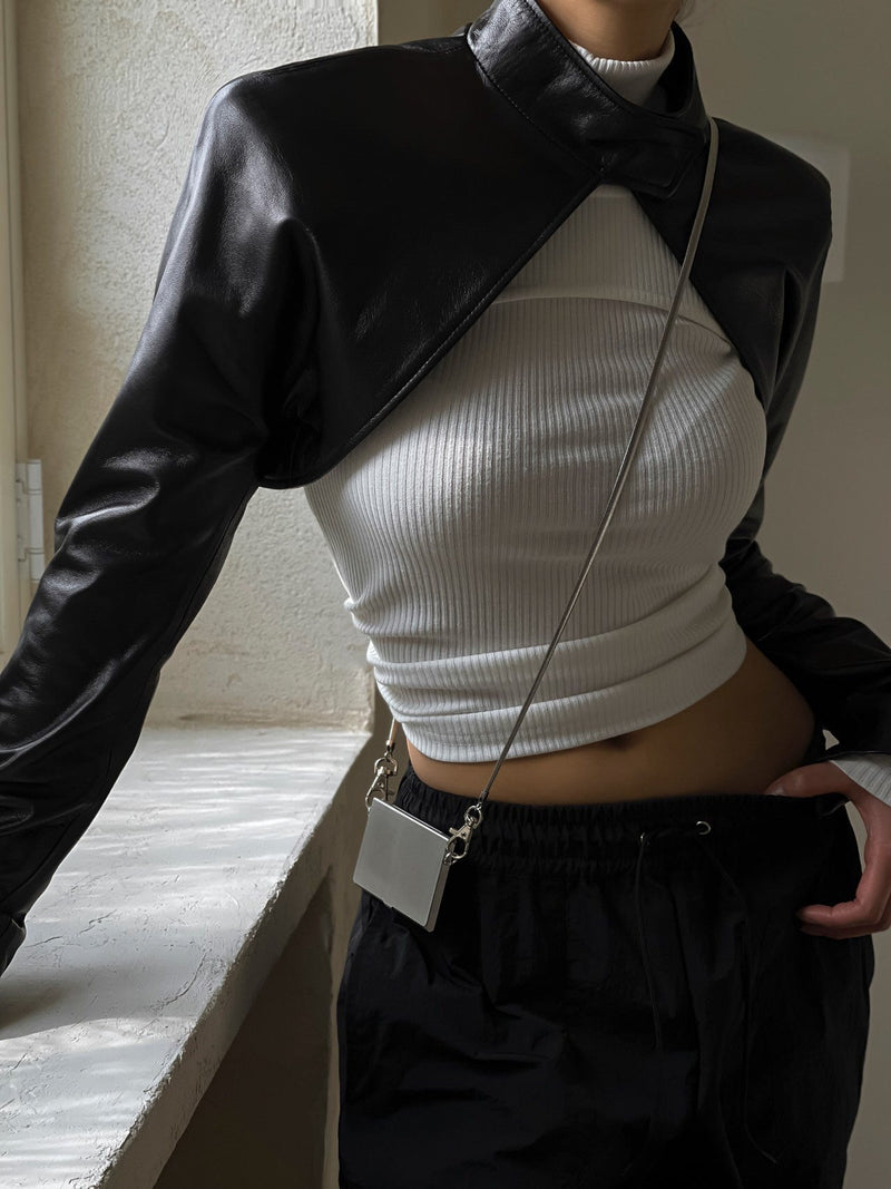 LEATHER CROPPED BOLERO JACKET