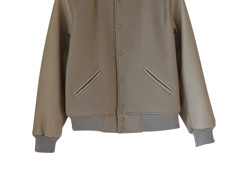 LEATHER SLEEVE WOOL STADIUM JACKET
