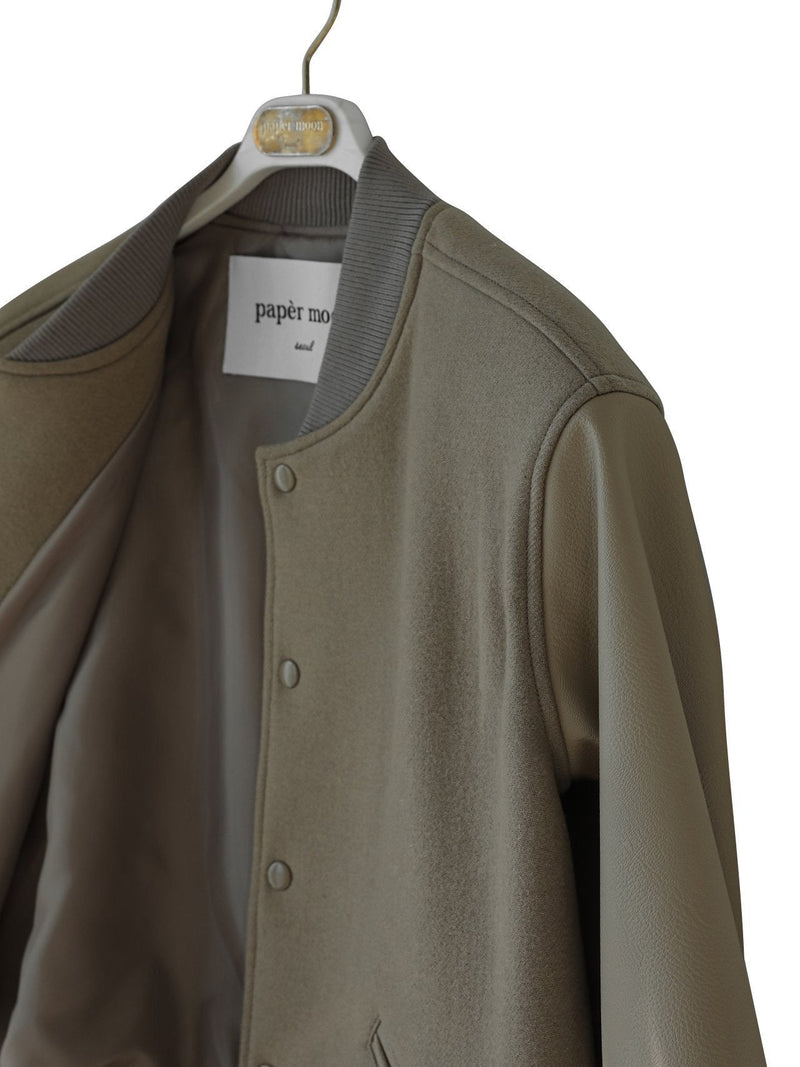 LEATHER SLEEVE WOOL STADIUM JACKET