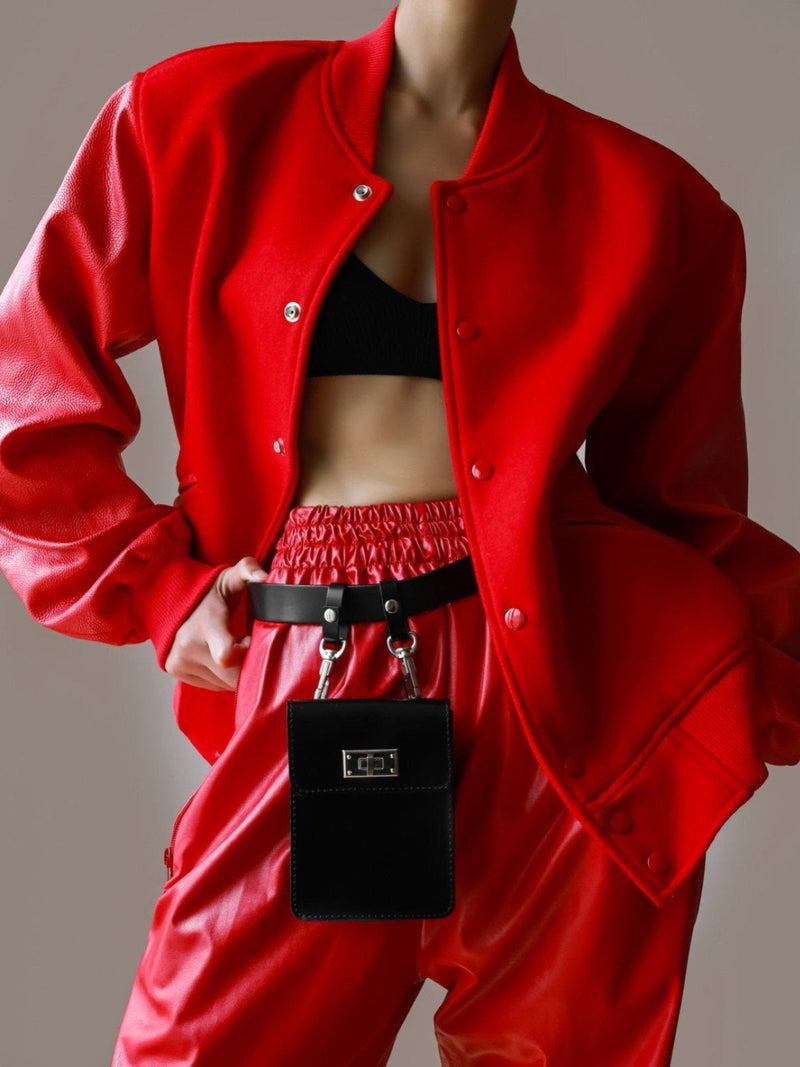 LEATHER SLEEVE WOOL STADIUM JACKET