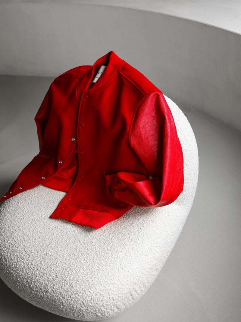 LEATHER SLEEVE WOOL STADIUM JACKET