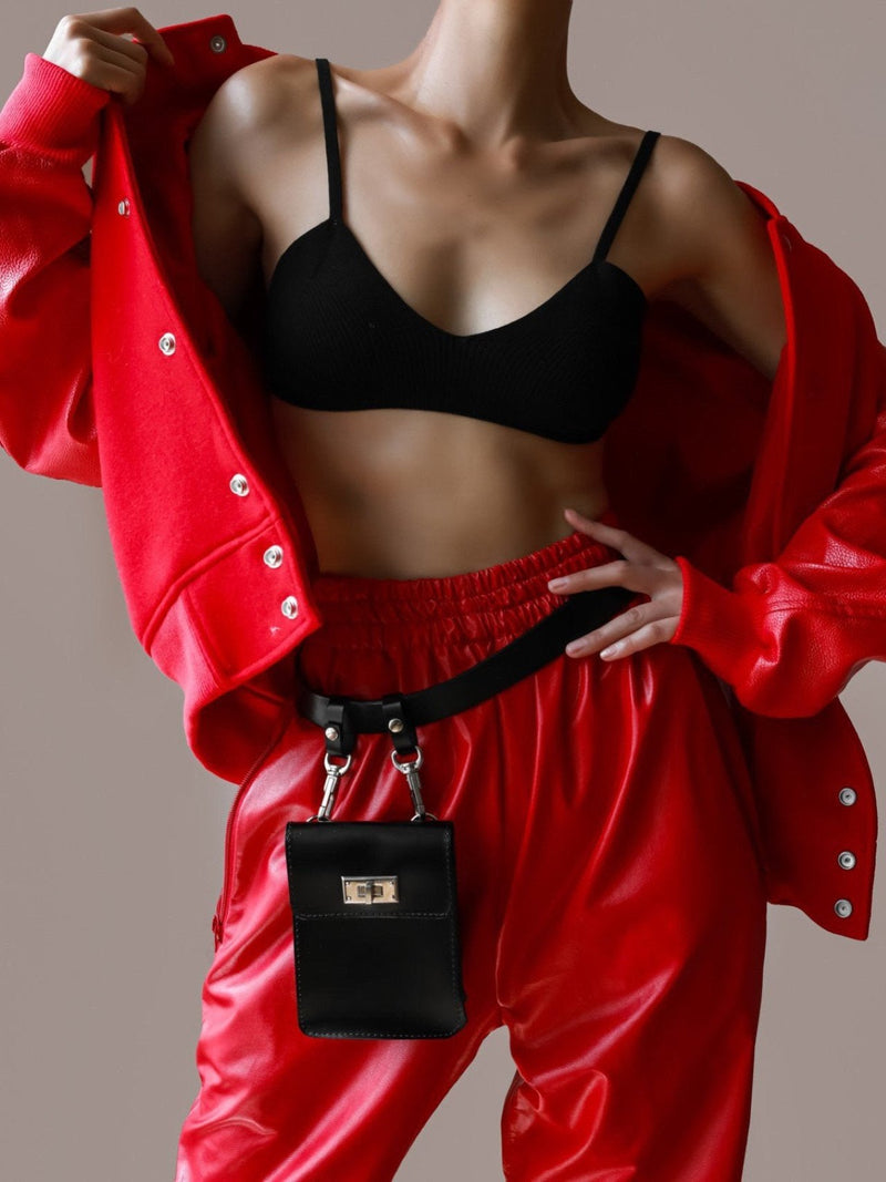 LEATHER SLEEVE WOOL STADIUM JACKET