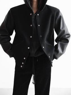 LEATHER SLEEVE WOOL STADIUM JACKET
