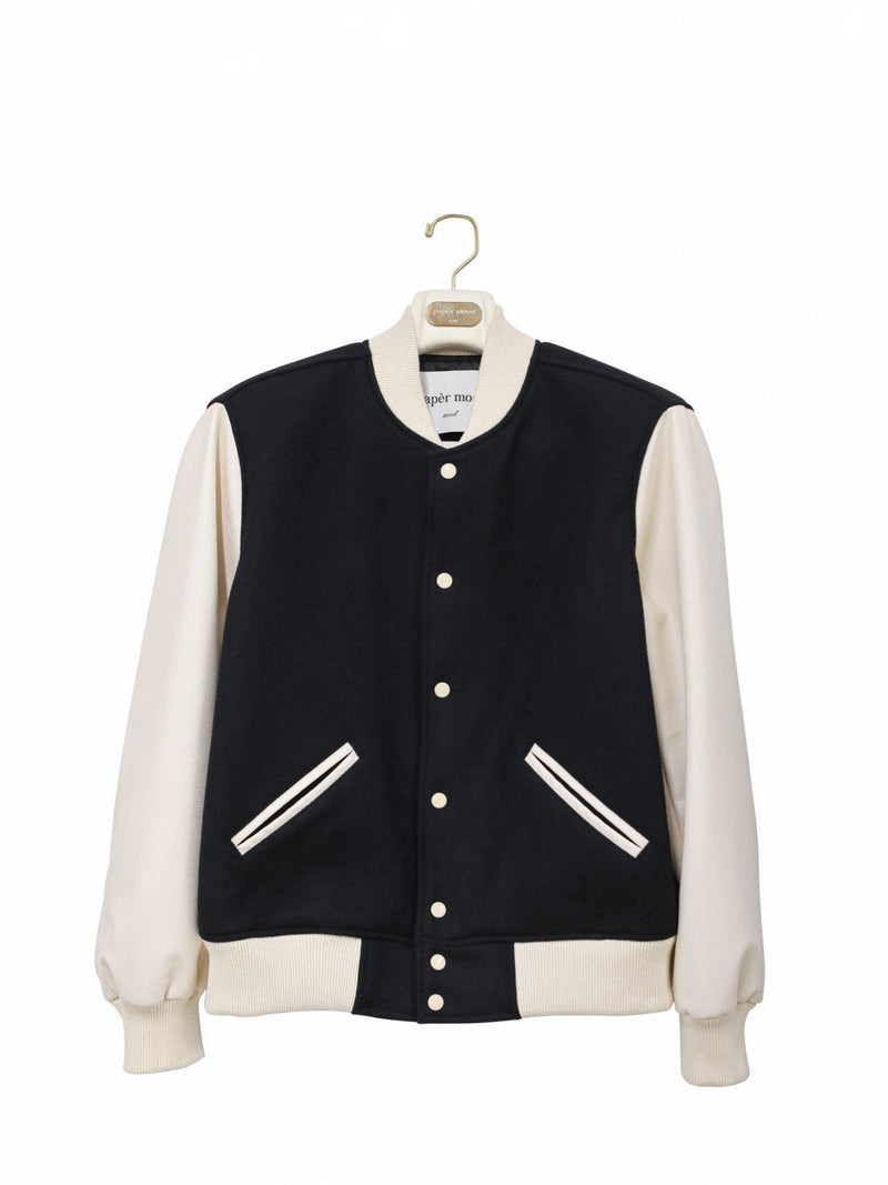 LEATHER SLEEVE WOOL STADIUM JACKET