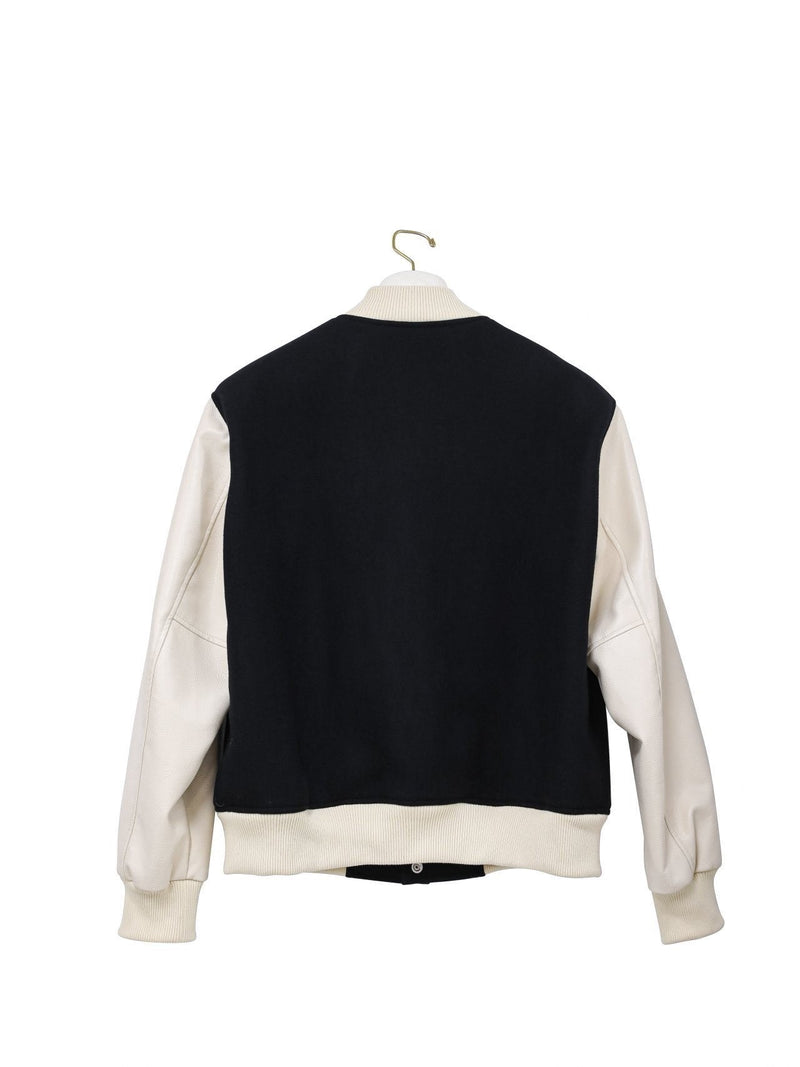 LEATHER SLEEVE WOOL STADIUM JACKET