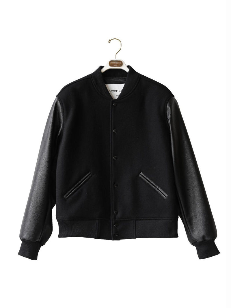 LEATHER SLEEVE WOOL STADIUM JACKET