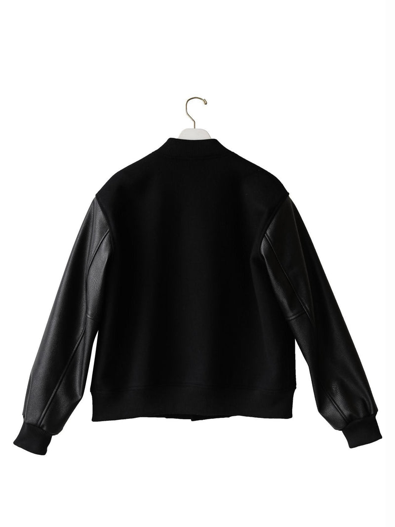 LEATHER SLEEVE WOOL STADIUM JACKET