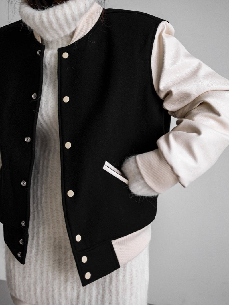 LEATHER SLEEVE WOOL STADIUM JACKET
