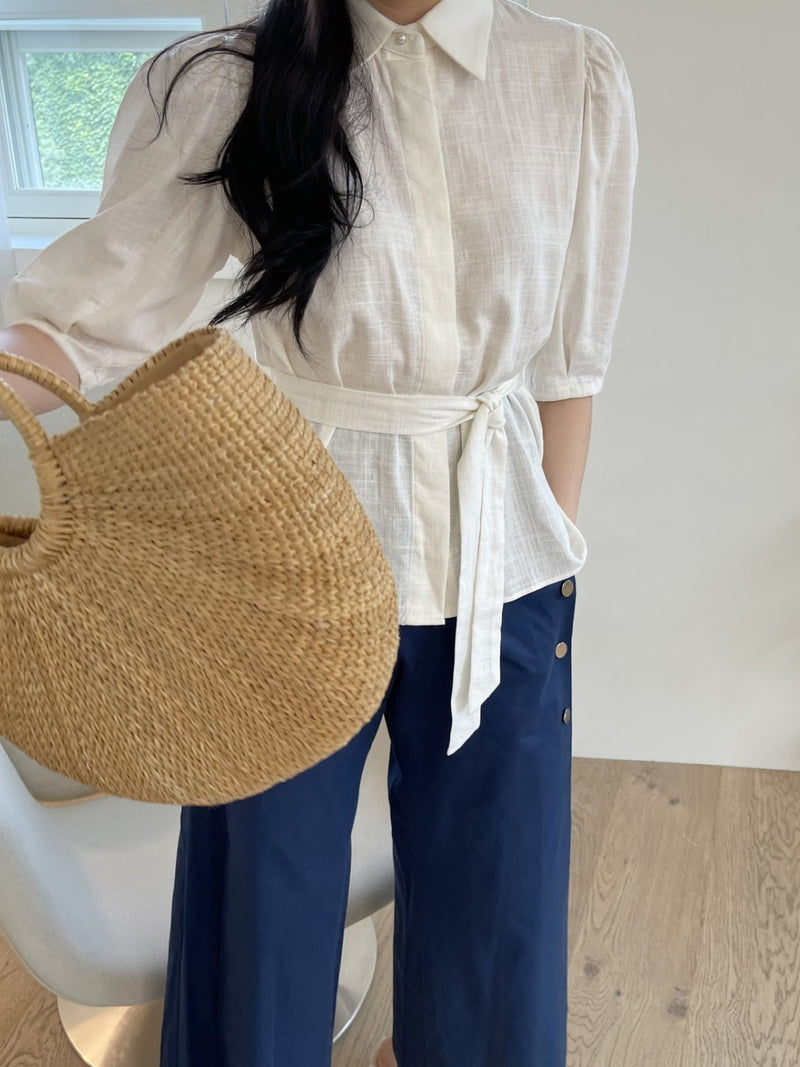 LINEN BELTED BLOUSE
