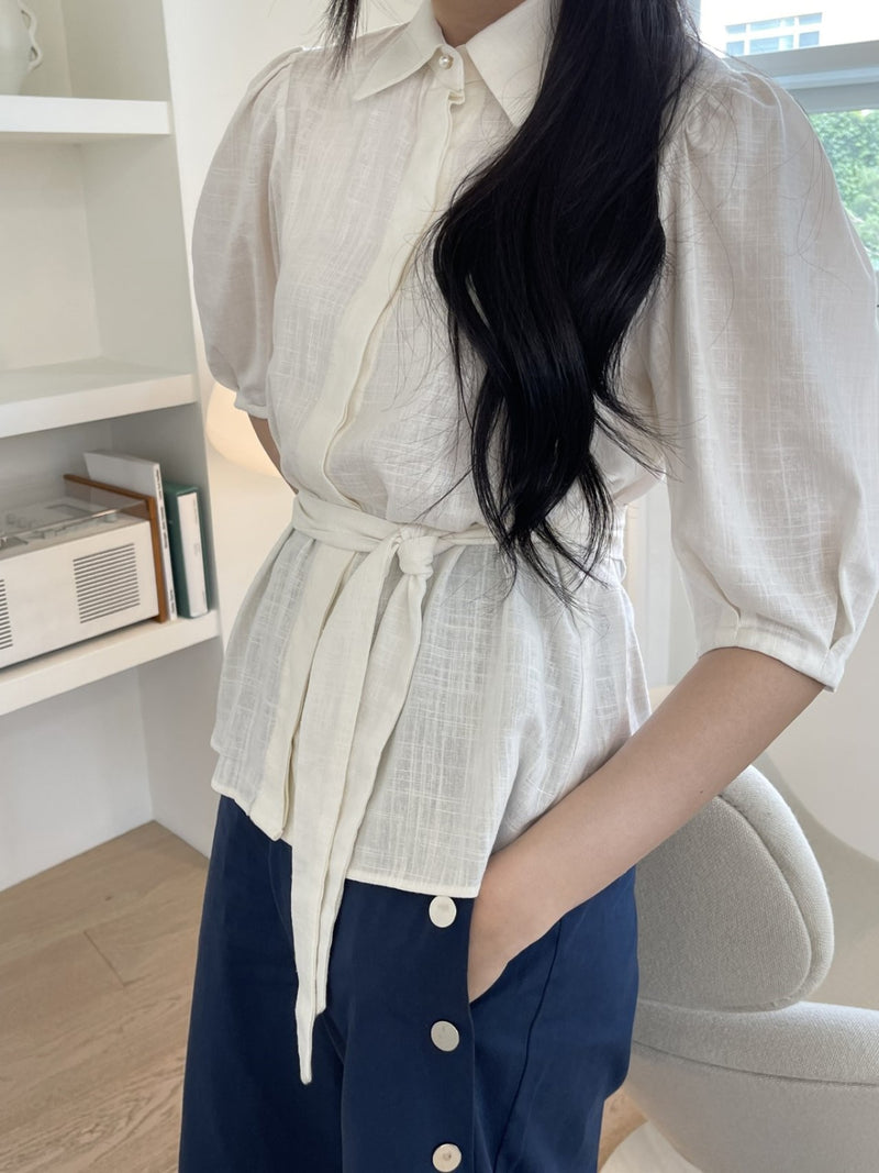 LINEN BELTED BLOUSE