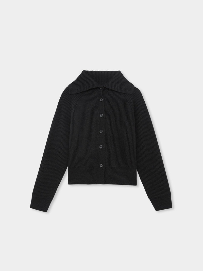 LOE COLLAR RIBBED KNIT CARDIGAN