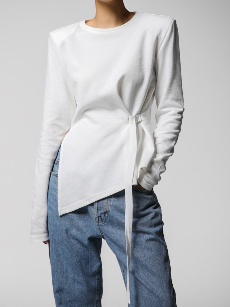 LONG SLEEVE ASYMMETRICAL TIE-UP TOP