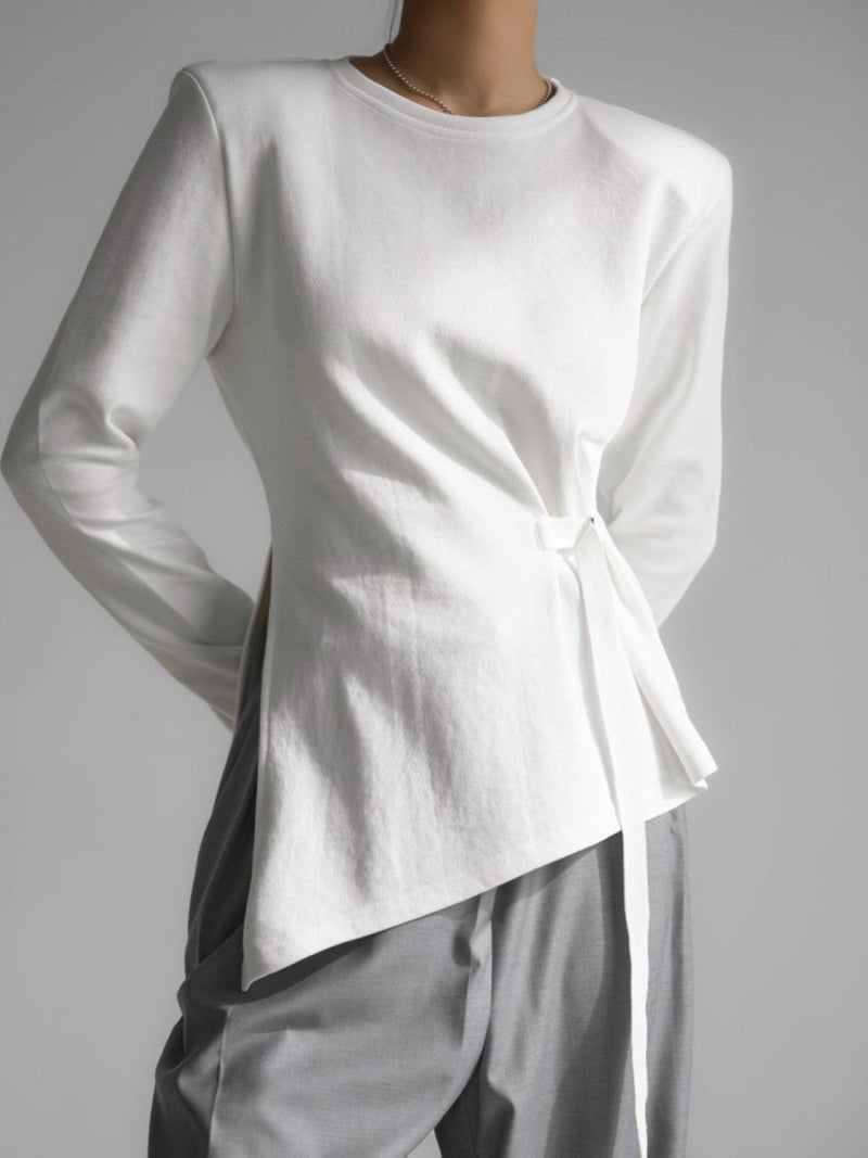 LONG SLEEVE ASYMMETRICAL TIE-UP TOP