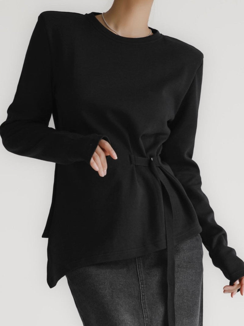 LONG SLEEVE ASYMMETRICAL TIE-UP TOP