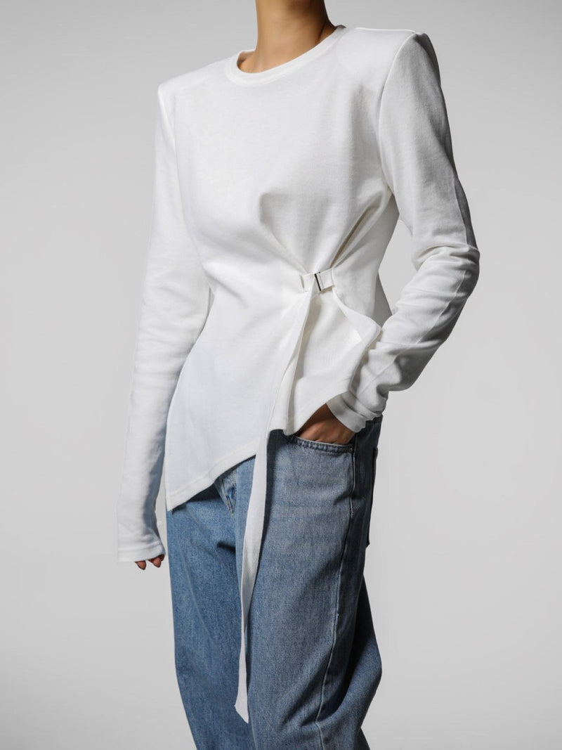 LONG SLEEVE ASYMMETRICAL TIE-UP TOP