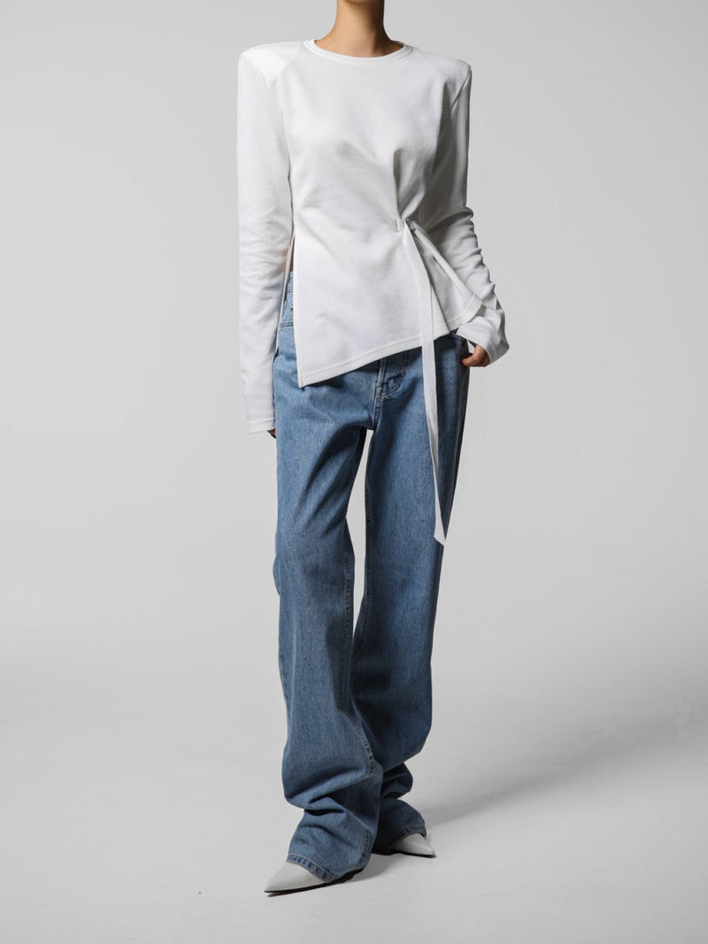 LONG SLEEVE ASYMMETRICAL TIE-UP TOP