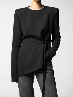 LONG SLEEVE ASYMMETRICAL TIE-UP TOP