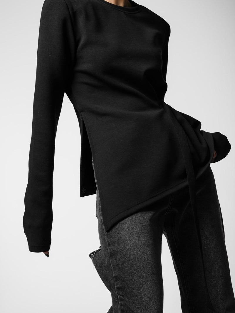 LONG SLEEVE ASYMMETRICAL TIE-UP TOP