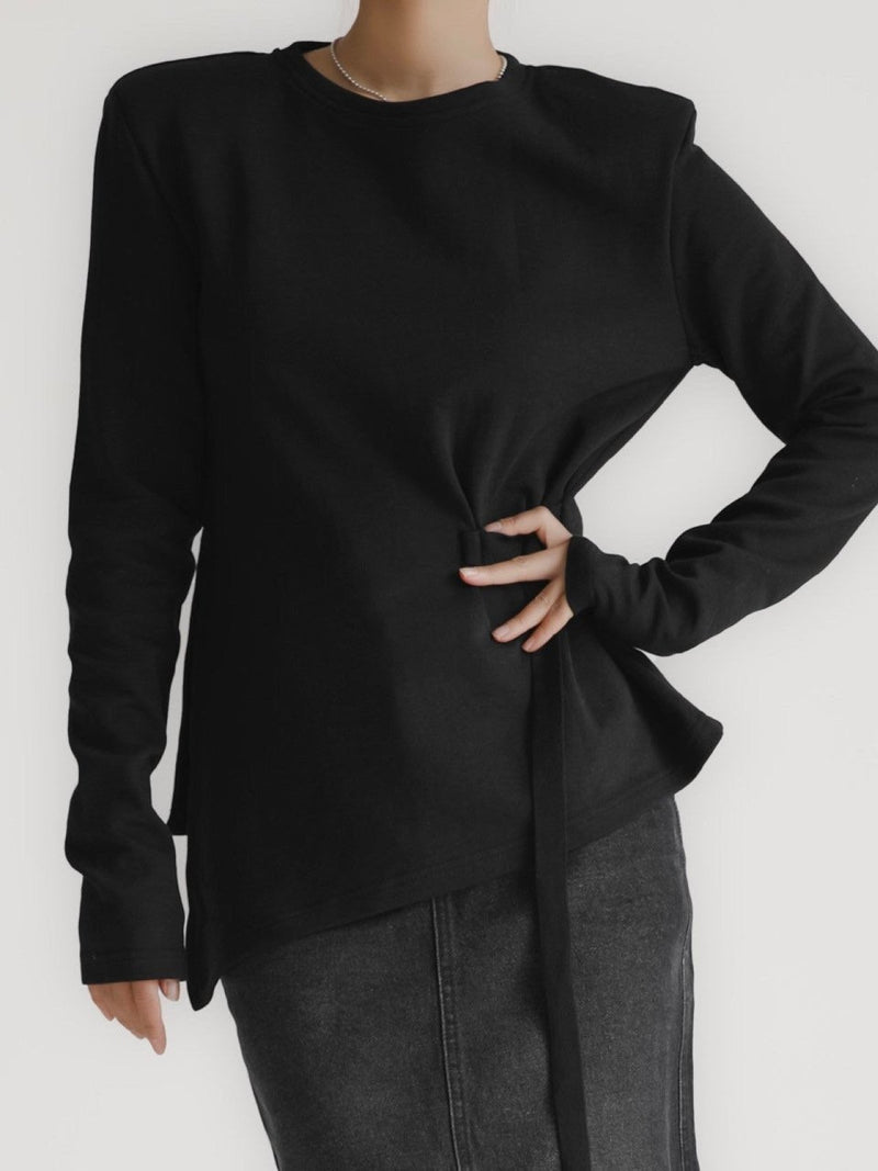 LONG SLEEVE ASYMMETRICAL TIE-UP TOP