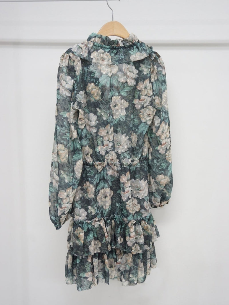 LONG SLEEVE RUFFLE TIERED FLORAL DRESS