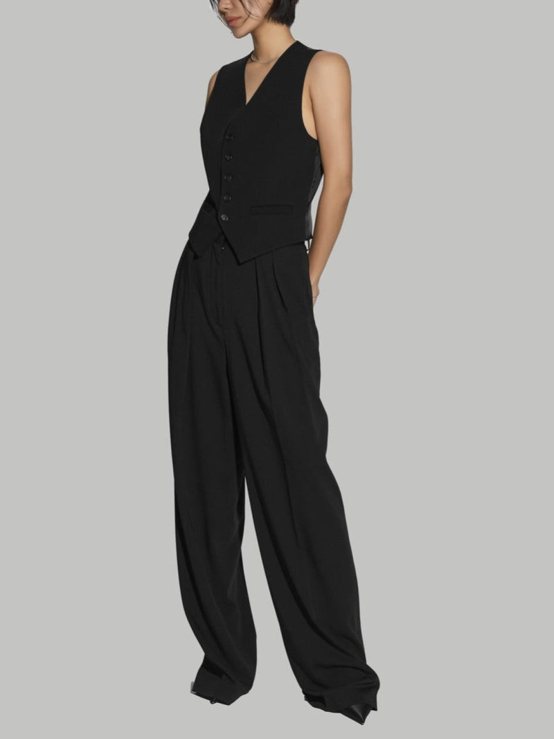 LOW WAISTED DOUBLE PLEATED WIDE TROUSERS