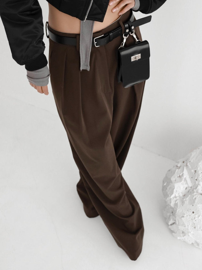 LOW WAISTED DOUBLE PLEATED WIDE TROUSERS