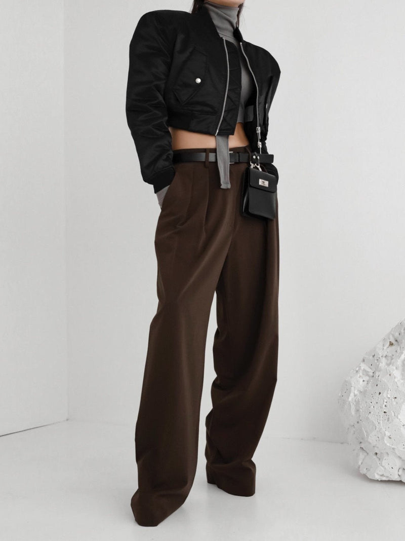 LOW WAISTED DOUBLE PLEATED WIDE TROUSERS