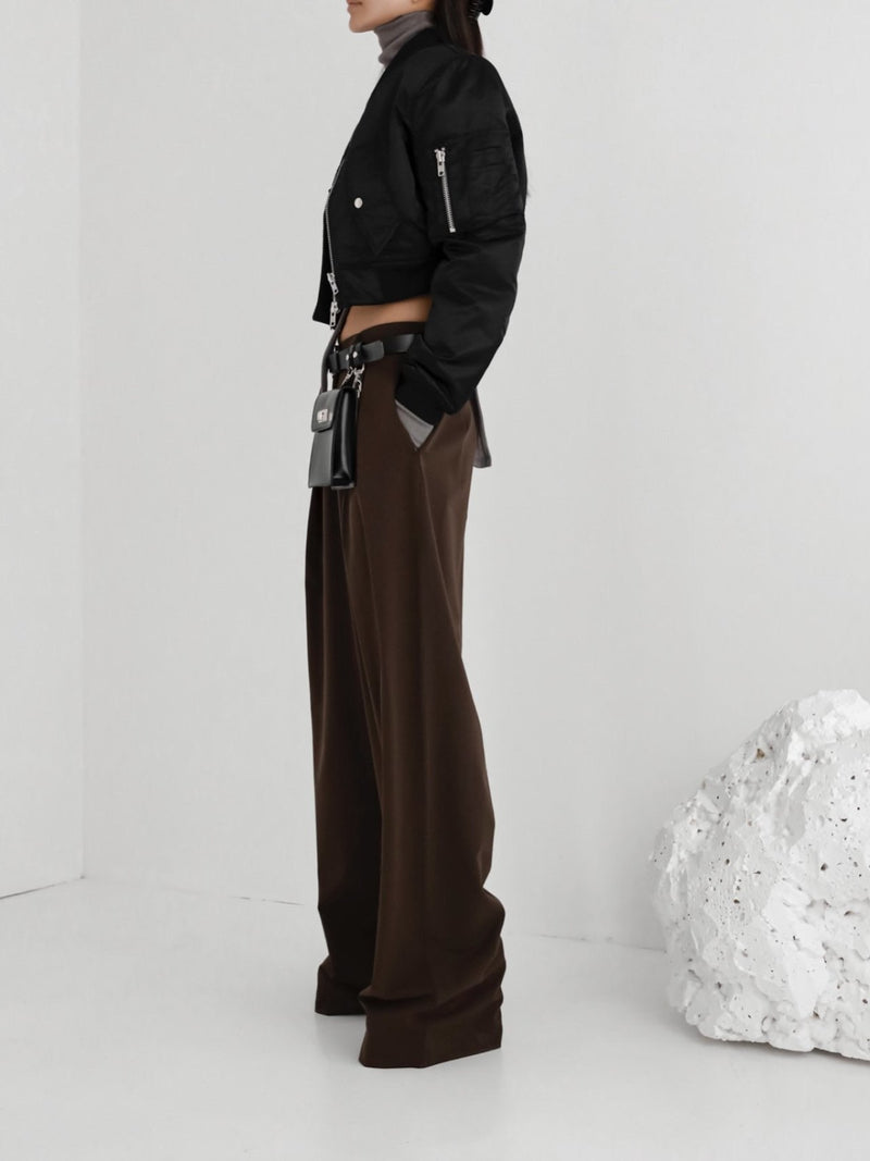 LOW WAISTED DOUBLE PLEATED WIDE TROUSERS