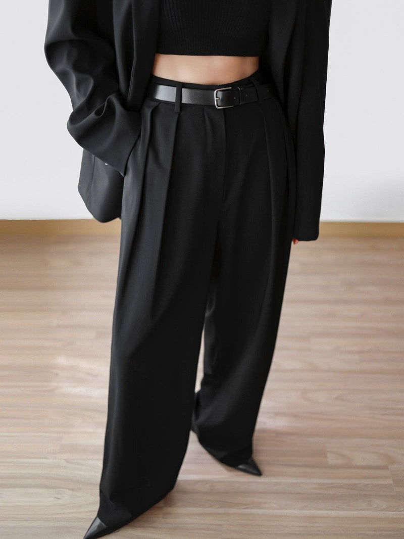 LOW WAISTED DOUBLE PLEATED WIDE TROUSERS