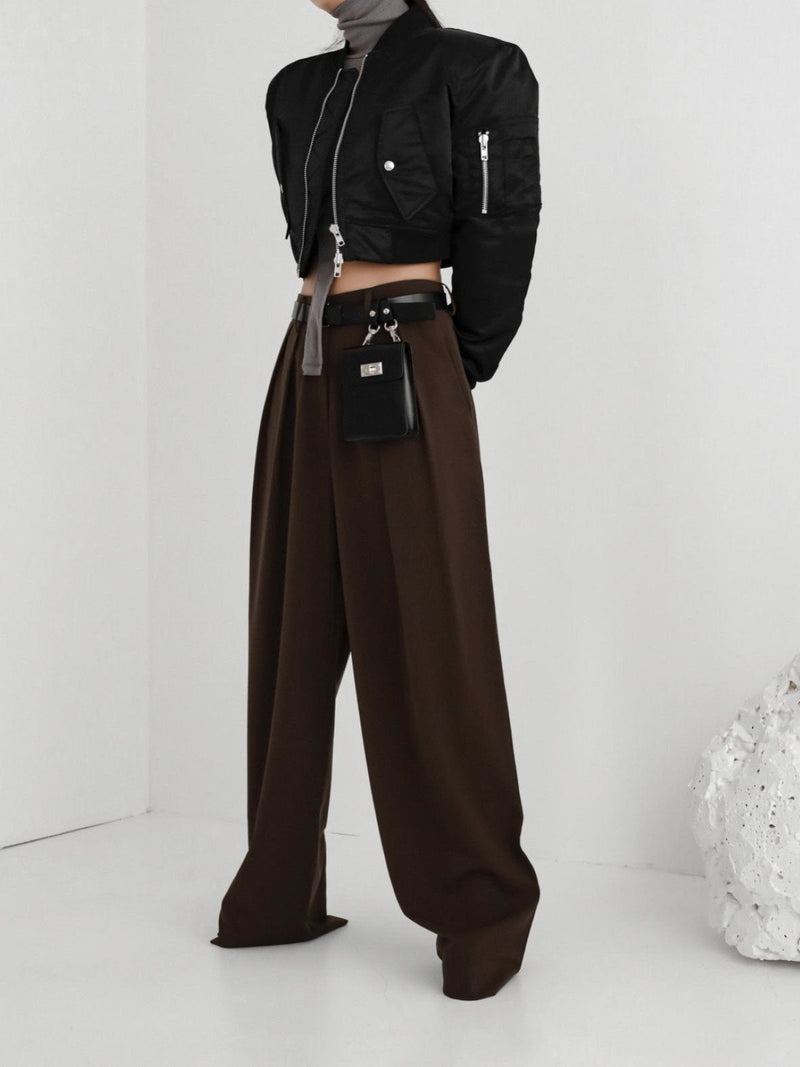 LOW WAISTED DOUBLE PLEATED WIDE TROUSERS