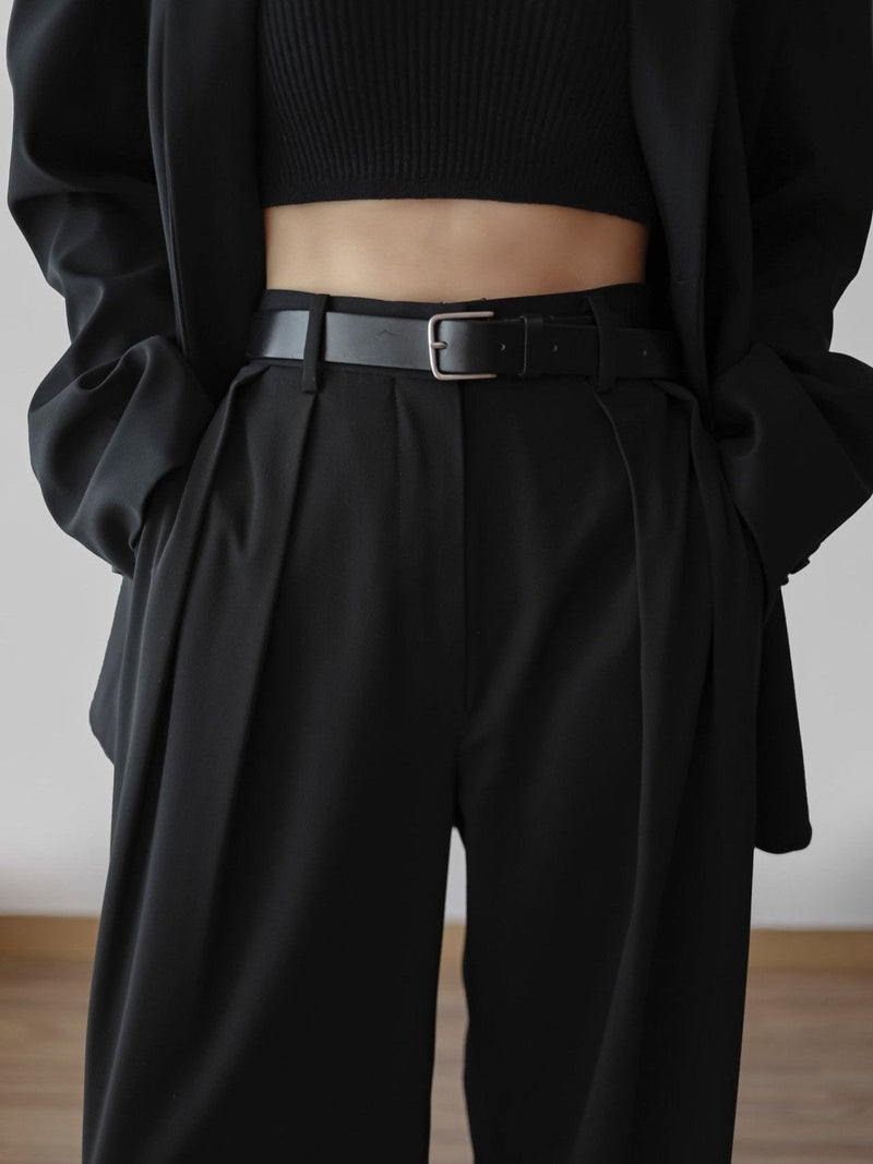 LOW WAISTED DOUBLE PLEATED WIDE TROUSERS