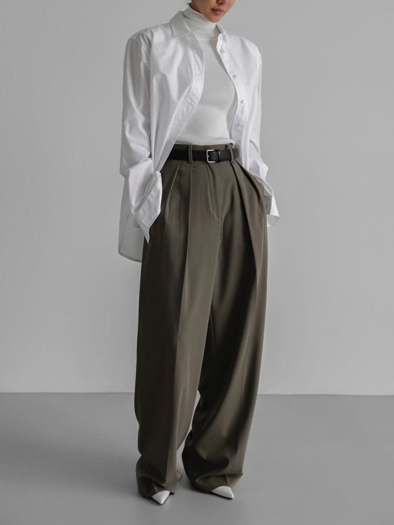 LOW WAISTED DOUBLE PLEATED WIDE TROUSERS